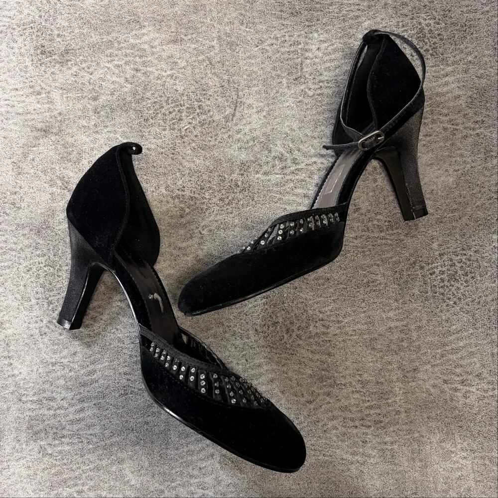 Black Velvet Embellished Kitten Heels